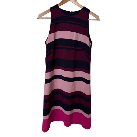 Ann Taylor Factory Striped Sleeveless Dress‎ Pink Burgundy Navy Women's Size 2