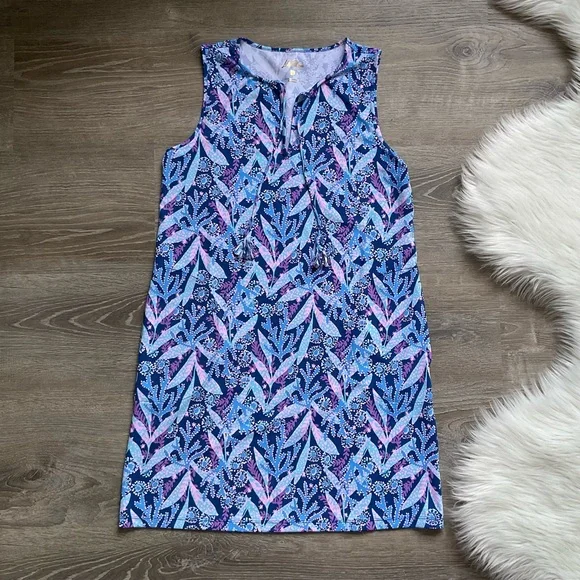 💙LILLY PULITZER Johana Botanical Sleeveless Cover-Up Dress Blue Star Gazer