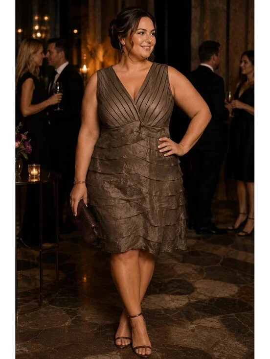 Adrianna Papell Women's Plus Size 22 Sleeveless Dress Metallic Brown Dress