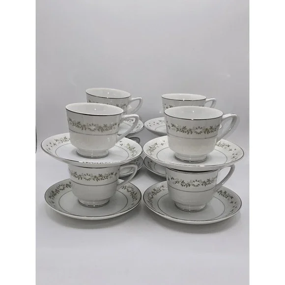 Berkeley House June Bride 6150 Japan 8 Cup & Saucer Sets Fine China Silver Trim