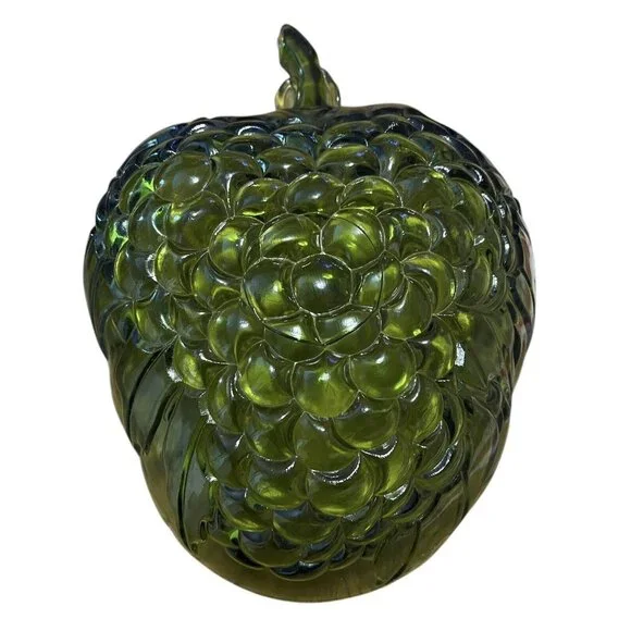 Vintage Carnival Indiana Glass Large Green Grape Cluster Pattern Fruit Bowl‎ 13