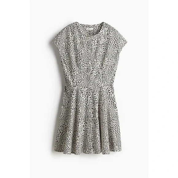H&M Cream Leopard Print Button Front Cotton Casual Feminine Mini‎ Dress Size XS