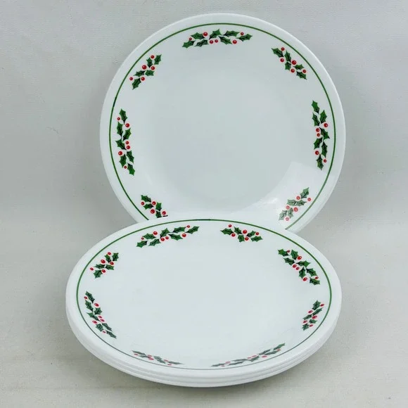 Corelle Holly Days‎ 4 Bread & Butter Plate Lot Christmas Berry Black Stems 6.75