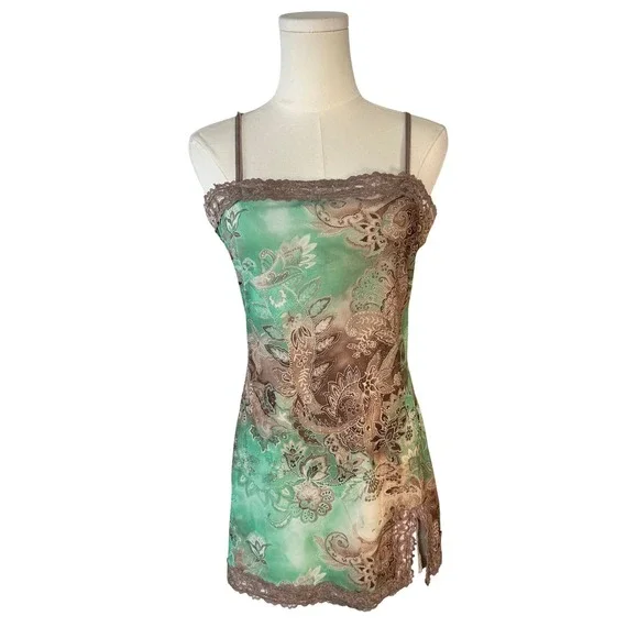 VTG Hot Tempered Y2K Fairycore Babydoll Dress Womens M Paisley Mesh Festival