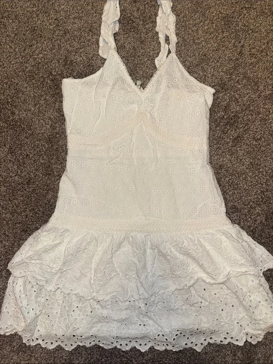 White Eyelet Lace Ruffle Slip Dress