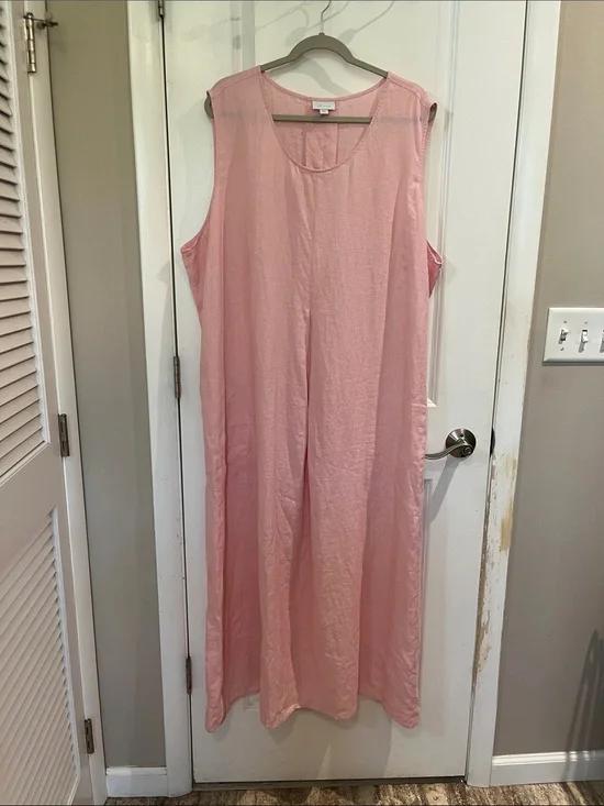 J. Jill Love Linen Maxi Dress Sz 4X Pink Pockets Sleeveless Vacation Beach