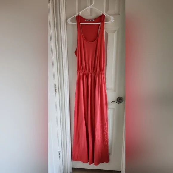 Michael Stars OS One Size Racerback Tank Maxi Dress Coral Pink‎