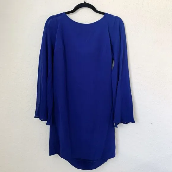 Artelier Nicole‎ Miller Dress Women Small 100% Silk Blue Long Sleeve Shift Bold