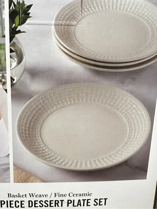 Fine Ceramic Basket Weave Dessert Plate - Cream Martha Stewart set-4 new