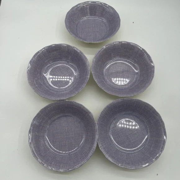 Target Home Melamine Bowls Purple White Plaid~Beige Bottom~ Set Of‎ 5~EUC