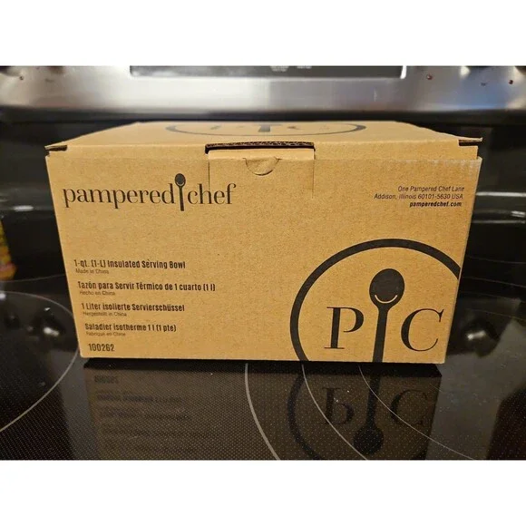 NIB Pampered Chef 1 Quart Insulated Serving Bowl #100262 - Stainless Steel White
