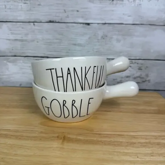 Rae Dunn Gobble & Thankful Soup Bowl with Handle