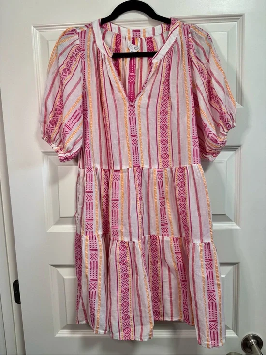 Velvet by Graham & Spencer Pink and Orange Striped Midi Dress