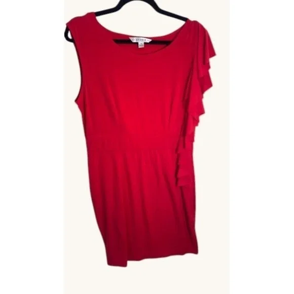 AA‎ Studio Red Ruffle Sleeveless Sheath Dress Womens 14 Stretch Cocktail Party