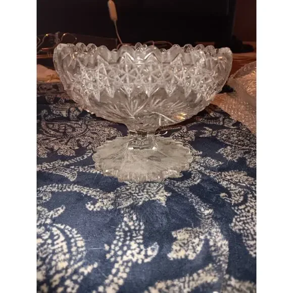 Vintage EAPG Pressed Glass Pattern of the Stars Pedestal Compote Bowl Sawtooth