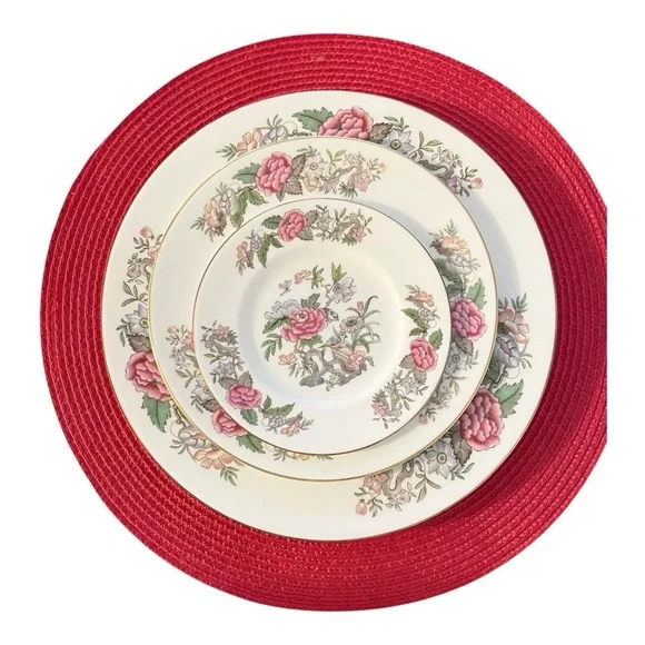 Wedgwood Cathay Bone China Floral Dinner, Salad, & Bread & Butter Plate Set.