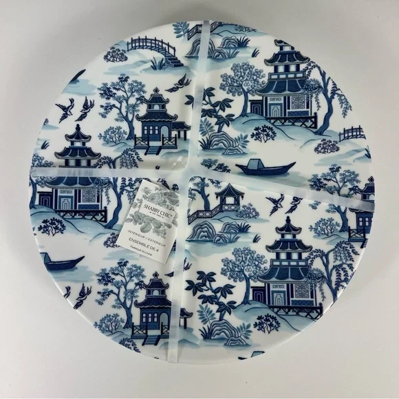 Shabby Chic Melamine Chinoiserie Dinner Plates Blue Willow 11