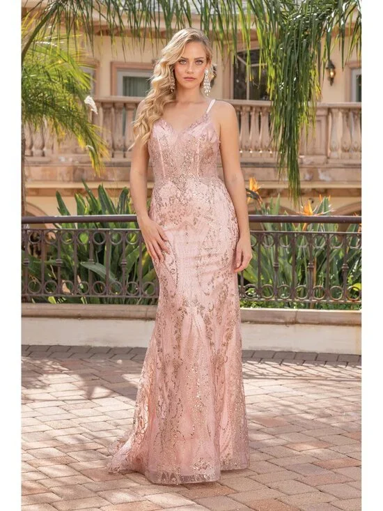 NEW ROSE-GOLD Evening Gown Floor Length Formal Elegant Stunning 4336