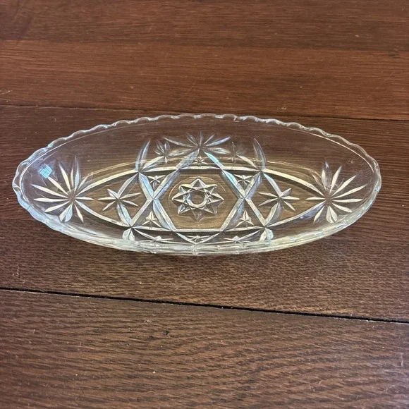 Vintage Anchor Hocking American Prescut Oval Star Of‎ David Candy/Relish Dish