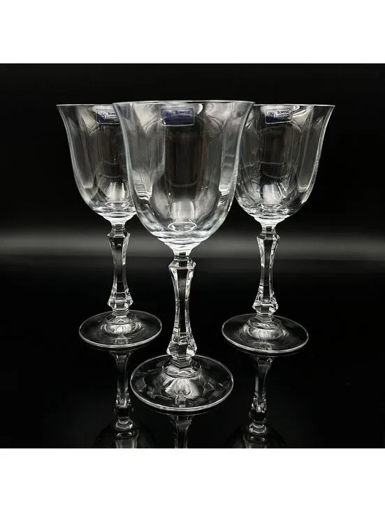 Vintage Set of 3 Towle Austria Lead Crystal Wine Glasses Goblets 24% Lead 8.5