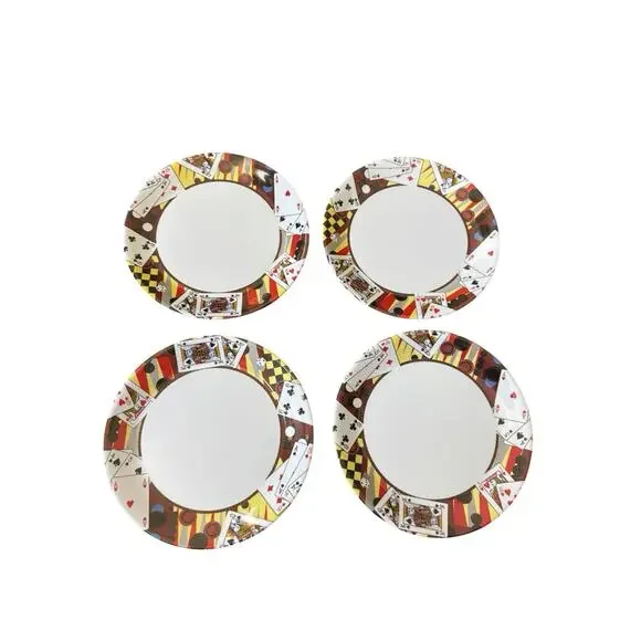 Gibson Casino Poker Chips Playing Cards Salad Plates Set of 4 Vegas Party Decor‎
