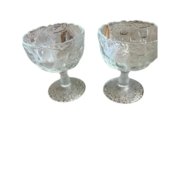 Vintage Clear Pressed Glass Fruit Embossed Dessert Goblets Set of 2 Sherbet Cups