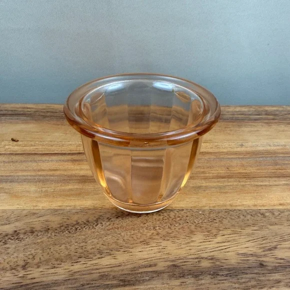 Vintage Pink Depression Glass Paneled Custard Cup Ramekin Peach 3.75 Inch