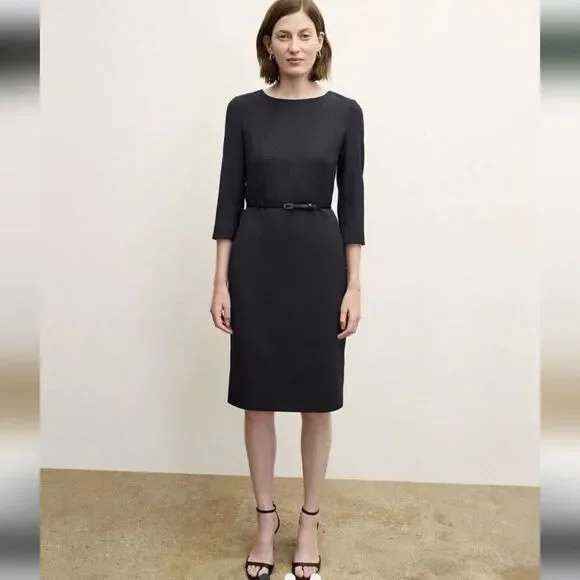 MM Lafleur Etsuko Black Sheath Dress Belted Size 10 NEW 3/4 Sleeves Career Work