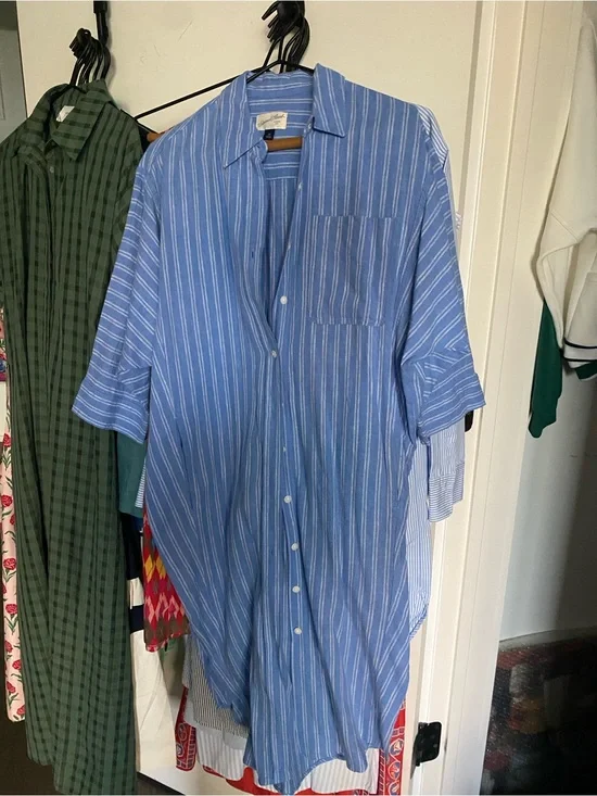 Universal Thread Blue and White Striped Short-Sleeve Button-Up Dress - Size XS