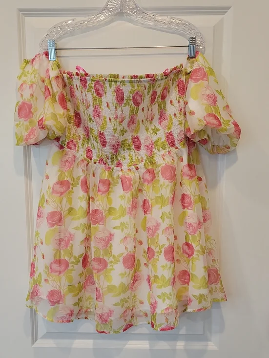 Betsy Johnson Puff Sleeve Lined Mini Dress In Pink Floral Size Large NWT