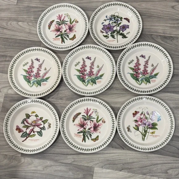 Portmeirion Botanical Floral Ceramic Dinner Plates – Pink and Green Accents