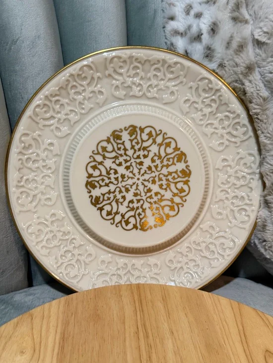 Lenox Chalet Cheese Server Plate White With 24k Handpainted Gold Deco USA 11.5