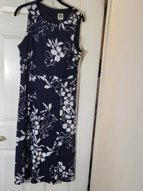 Anne Klein Navy and White Floral Maxi Dress