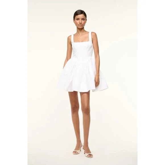 STAUD *FLAWED* Landscape Bustier Corset Mini Dress White Size 8 Babydoll Glam‎