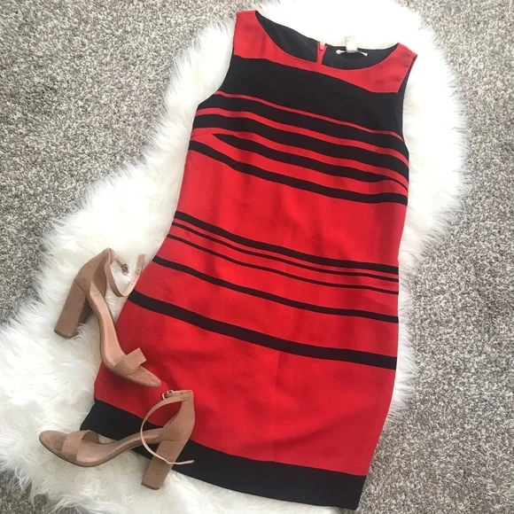 Banana Republic Red Navy Striped Sheath Dress 6P