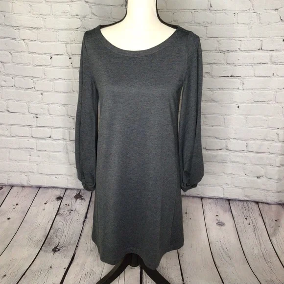 LOFT Gray Jersey Knit Ballon Sleeve Pullover Dress Small NWT