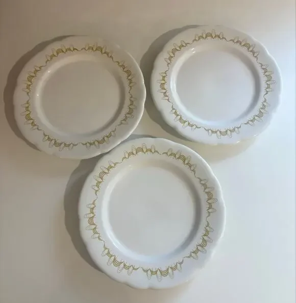 Set of 3 Vintage Buffalo China USA Gold Rim Salad (?) Plates