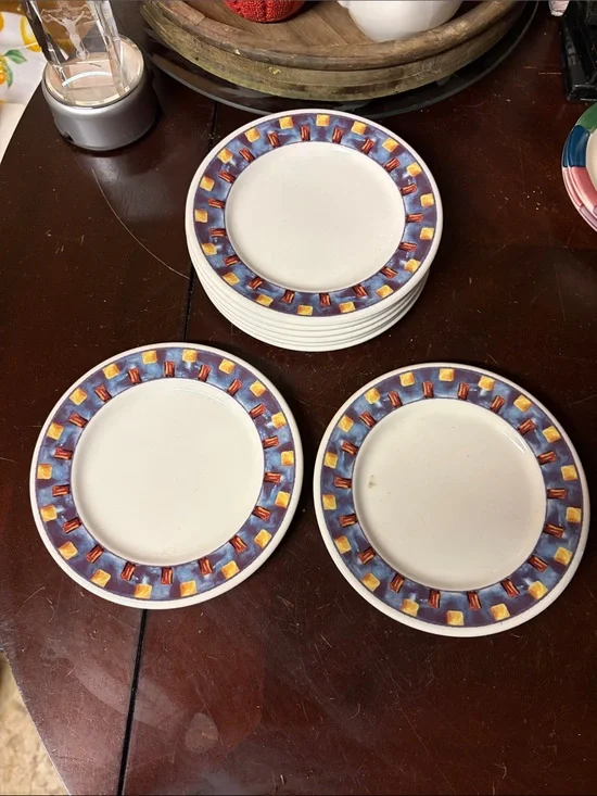 Multicolor Rim Ceramic Dinner Plates - Set of 8