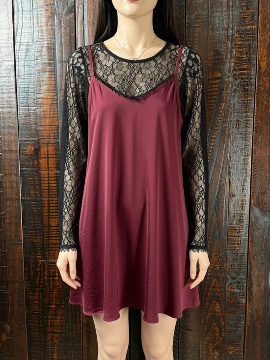 Zinfandel Slip Dress with Black Lace Top NWT Small