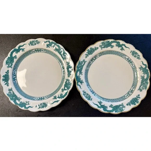 2-Antique Booth, Turquoise Dragon Plate/platter +Scalloped Edge England 10