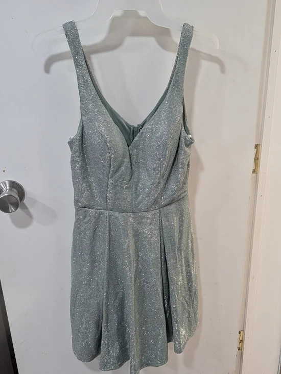 B. Smart Glittering Seafoam V-Neck Mini Dress
