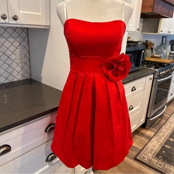VTG Blondie Nites Stacy Skylar Red Taffeta Strapless Mini Dress Size 7 90s Y2K