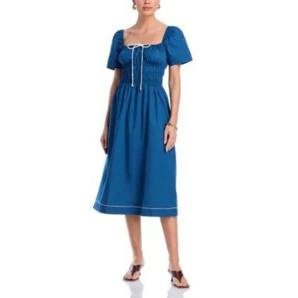 Ciao Lucia Fiorella Cotton Smocked Midi Dress‎ Womens M Blue Coquette NWT