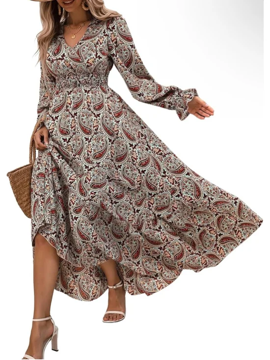 NEW Paisley Blue Brown Floral Boho Maxi Dress XL