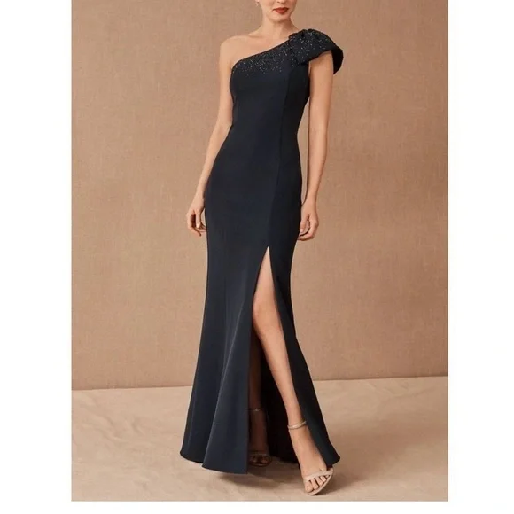 NWT Anthropologie x BHLDN Aidan Mattox Ryanne One Shoulder Beaded Dress 14