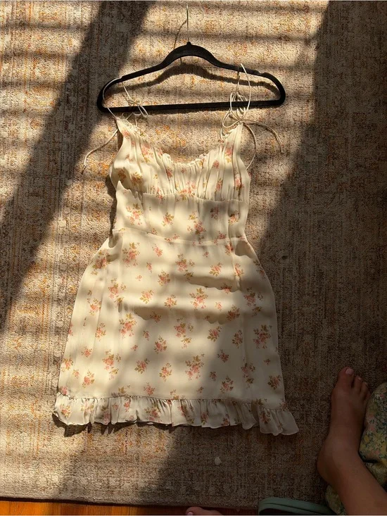 Reformation Cream Mini Dress with Pink Floral Print