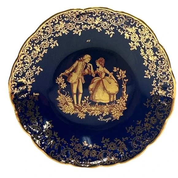 Vintage‎ Limoges France Cobalt Blue With Gold Accents Porcelain Miniature Plate