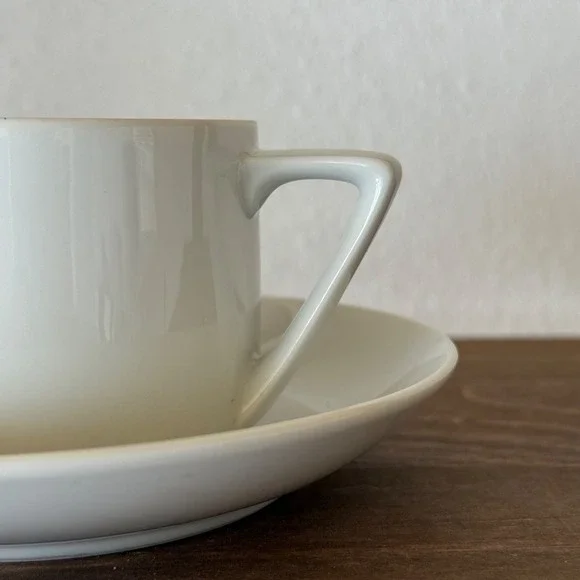 11pc Vintage Minimalist White Porcelain Espresso‎ Cup Saucer Set Japandi Angular