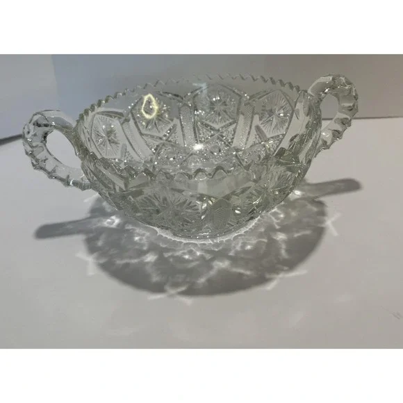 VINTAGE Imperial Glass EAPG‎ Handled Nappy Mogul Variant Clear 2 Handle Bowl
