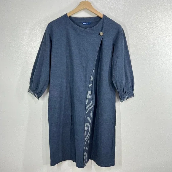 Sukiya Japan Blue 100% Cotton Asymmetric Tunic‎ Dress Large Mori Kei Lagenlook
